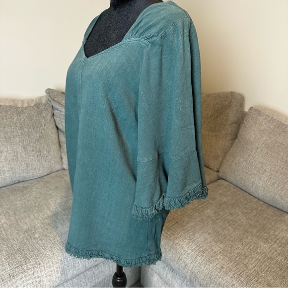 Umgee S Linen Cotton Blend 3/4 Sleeve Raw Hem peasant top sweetheart neck.A49 - Picture 4 of 11